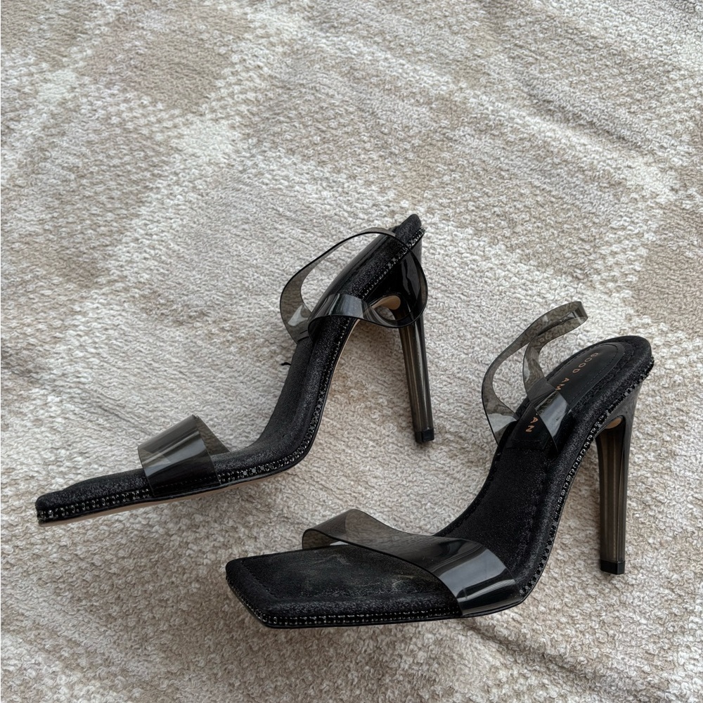 Good American Crystal Crush Lucite Glitter Sling Back Heels - Picture 4 of 8